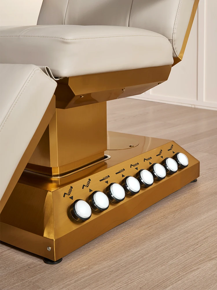 Luxury Beauty Salon Furniture 4 Motors Electric Eyelashes Extension Bed Gold Base Massage Table For Sale