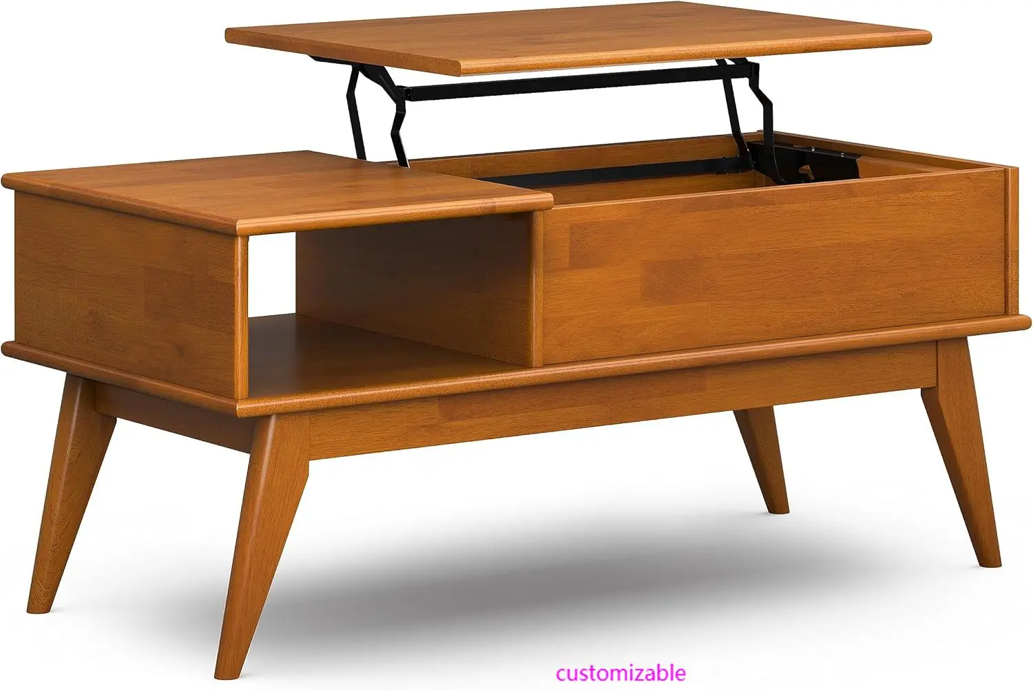 

Draper Solid Hardwood 48 inch Wide Rectangle Mid Century Modern Lift Top Coffee Table in Teak Brown.