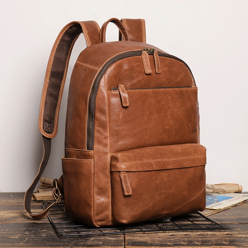 Nesitu Highend A4 Vintage Brown Black Top Grain Genuine Leather 14\'\' Laptop Women Men Backpack Male Travel Bag Schoolbag M30195