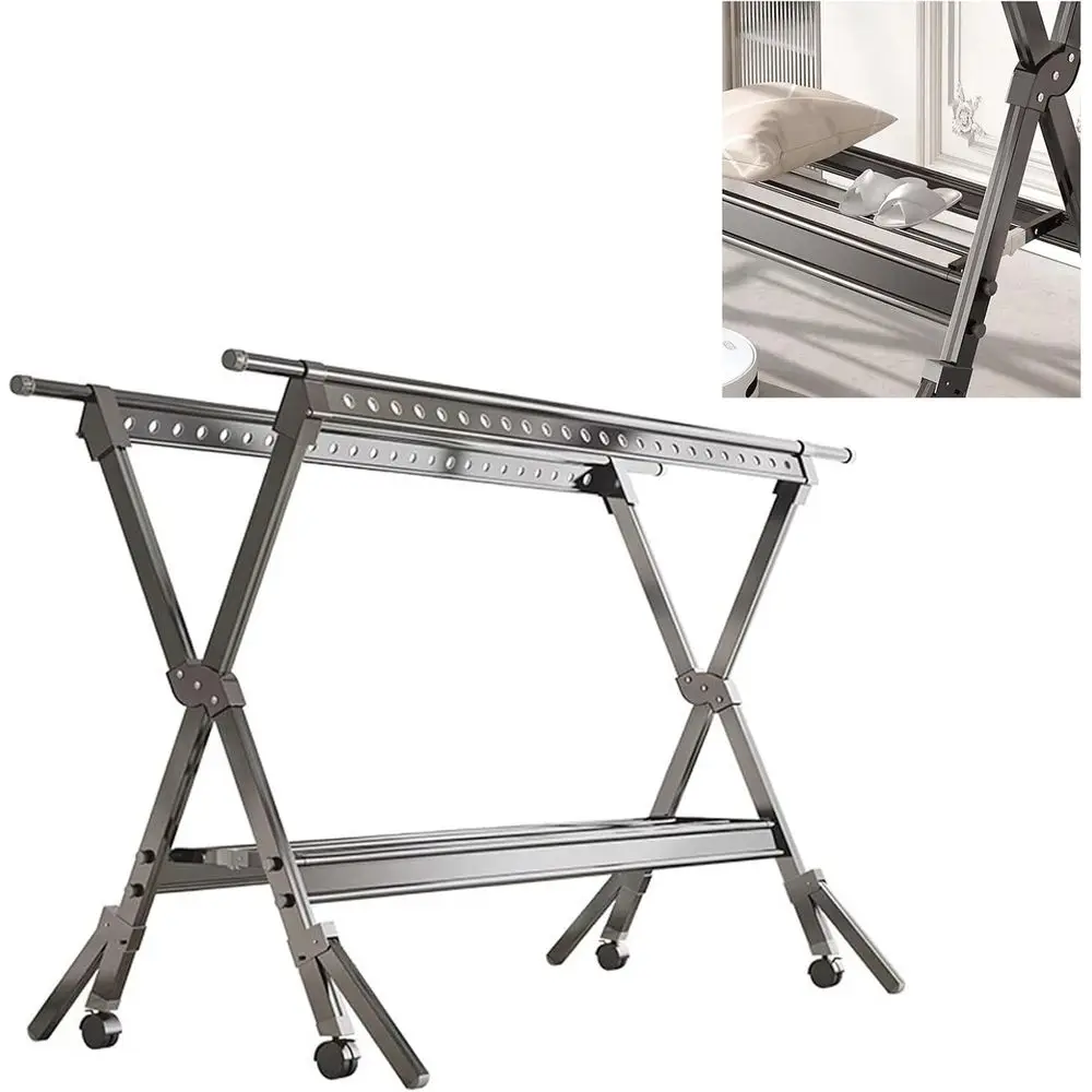 

Adjustable Folding Laundry Drying Rack, Heavy Duty, Space-Saving, Outdoor-Friendly, Silver, 150cm-250cm