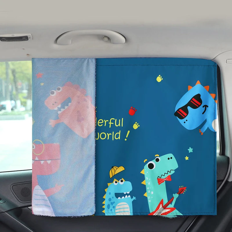 1Pcs Double-layer Magnetic Car Side Window Sunshade Sunscreen Heat Insulation Curtains Cartoon Pattern Sun Shade For Children