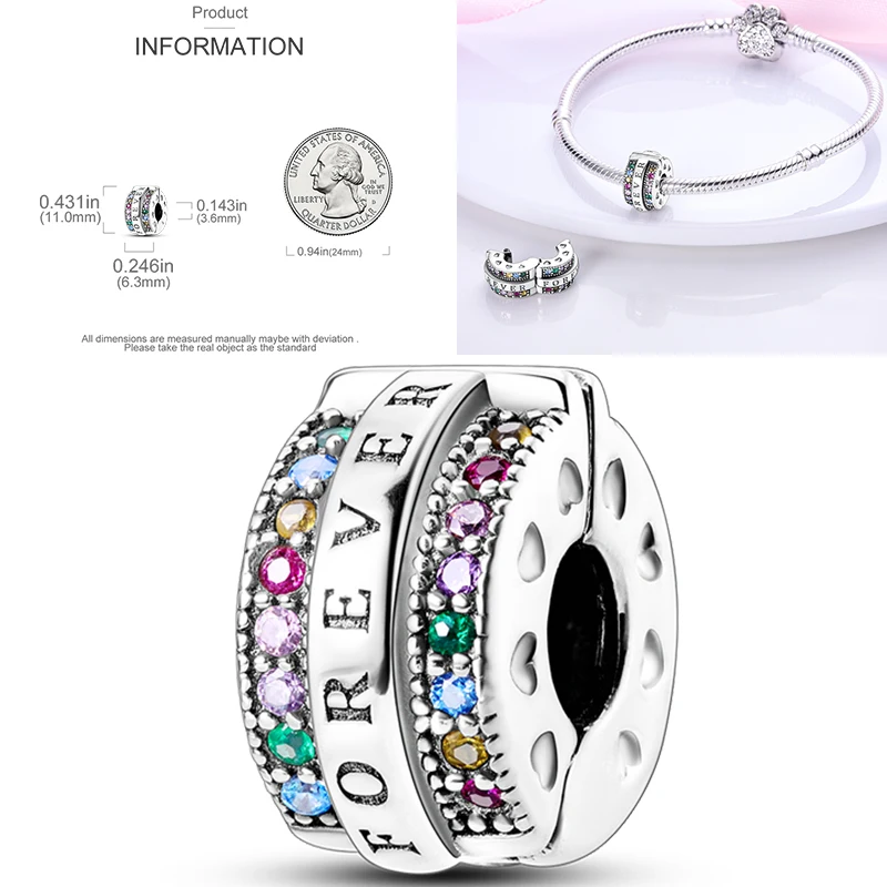 925 Sterling Silber Bunte CZ-Charm-Perlen Herz Baum des Lebens Elefant Hamsa Pfote Sonne Mond für DIY Armband Halskette Geschenk – Detail 14
