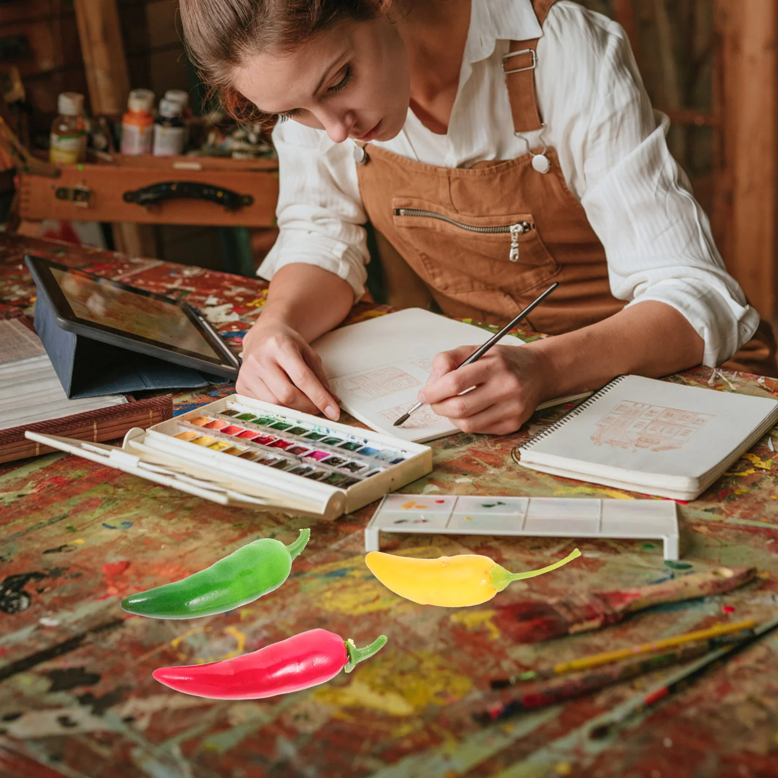 

60Pcs Simulation Pepper Realistic Lifelike Decor for Home Office Garden Artificial Hot Chili Peppers Props Artificial Peppers