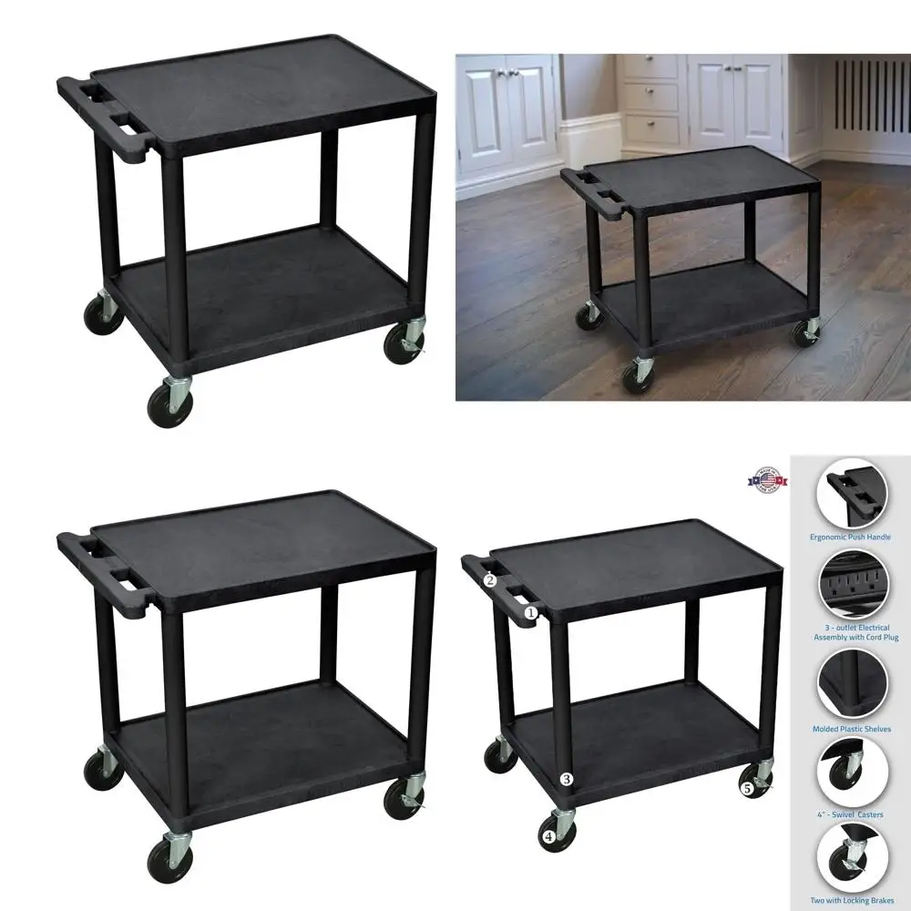 

26-Inch Black Dual-Tier Audio/Video Storage Cart for Versatile Use