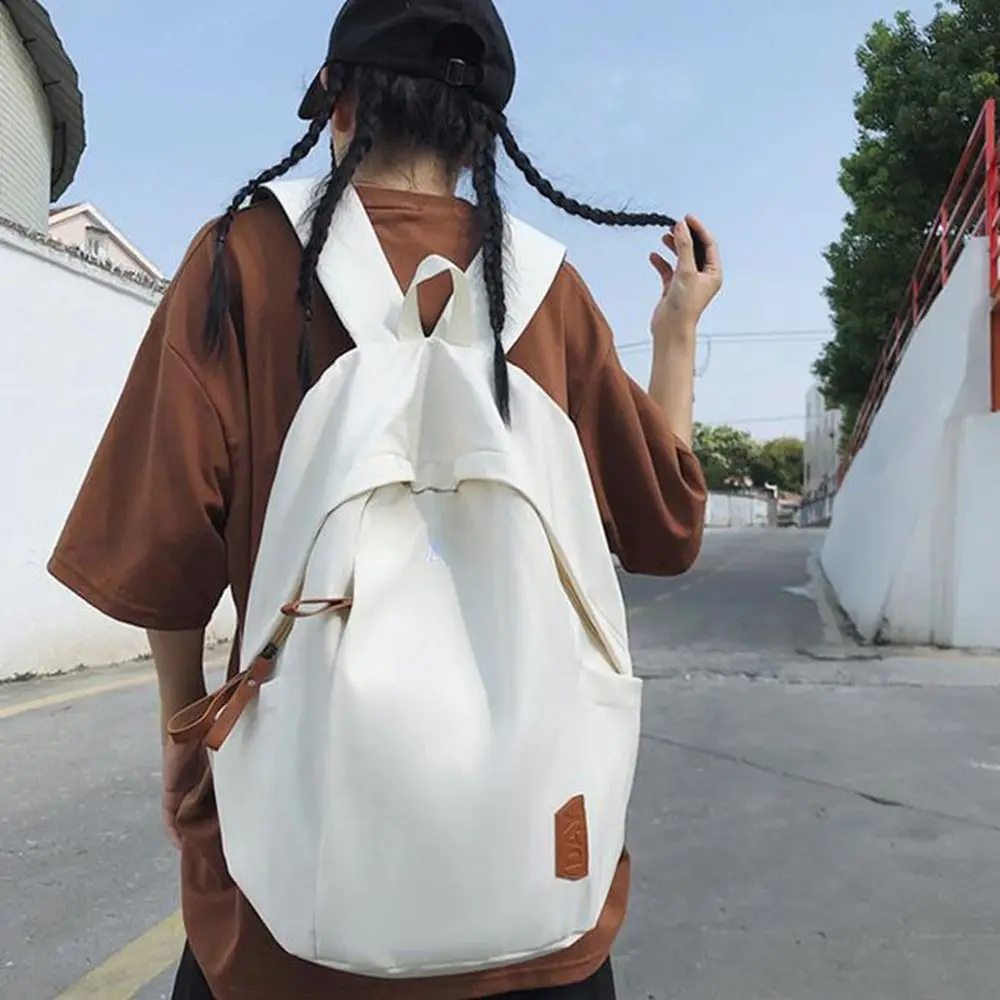 

Casual Canvas College Backpack Large Capacity Solid Color Travel Backpack Waterproof School Bags Camp