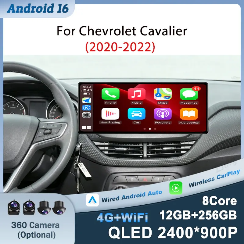 Android 16 (OS) Split Screen Wireless CarPlay WiFi For Chevrolet Cavalier 2020-2022 Car Radio GPS Navi Auto Tools Head Unit QLED