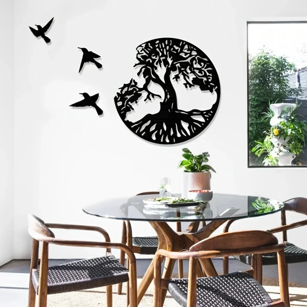 CIFBUY Tree Of Life Three Little Birds Metal Wall Art Iron Hanging Decor Rust Proof Home Living Room Bedroom Gift Plaque Sign