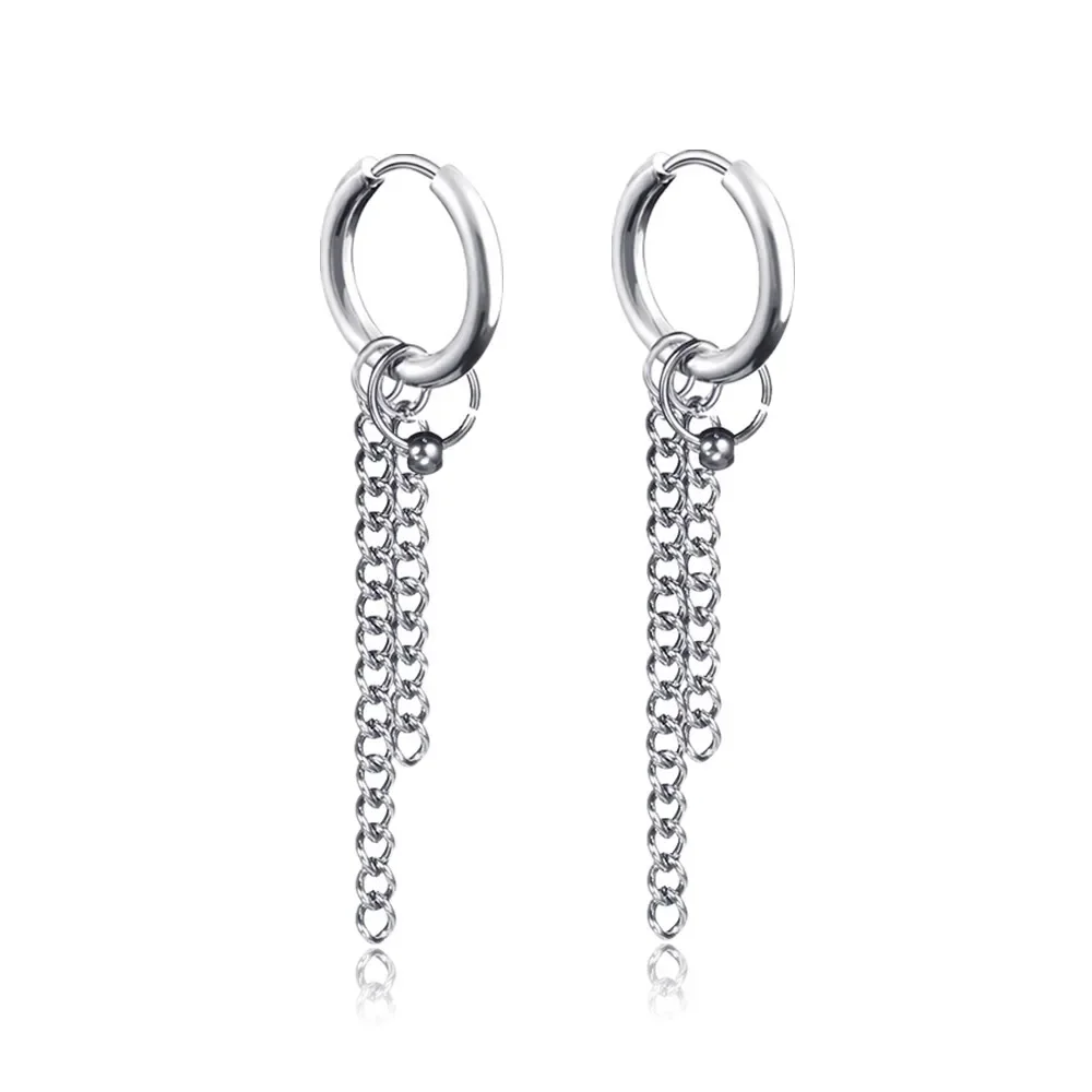 New Punk Stainless Steel Chain Hoop Earrings For Women Men 2023 Trendy Goth Pop Hip Hop Pendants Ear Jewelry Accessories Earring