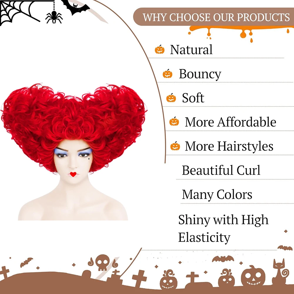 عالية الجودة أنيمي ملكة القلوب تأثيري الشعر الاصطناعية 10 بوصة على شكل قلب مجعد مرحلة الأداء شعر مستعار للحفلات مقاومة للحرارة