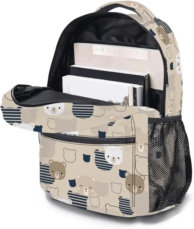 Ransel Beruang Kartun, Tas Laptop Ringan Tahan Lama Tas Daypack Cetak 3D Dengan Banyak Saku, Ransel Bahu Bergaya