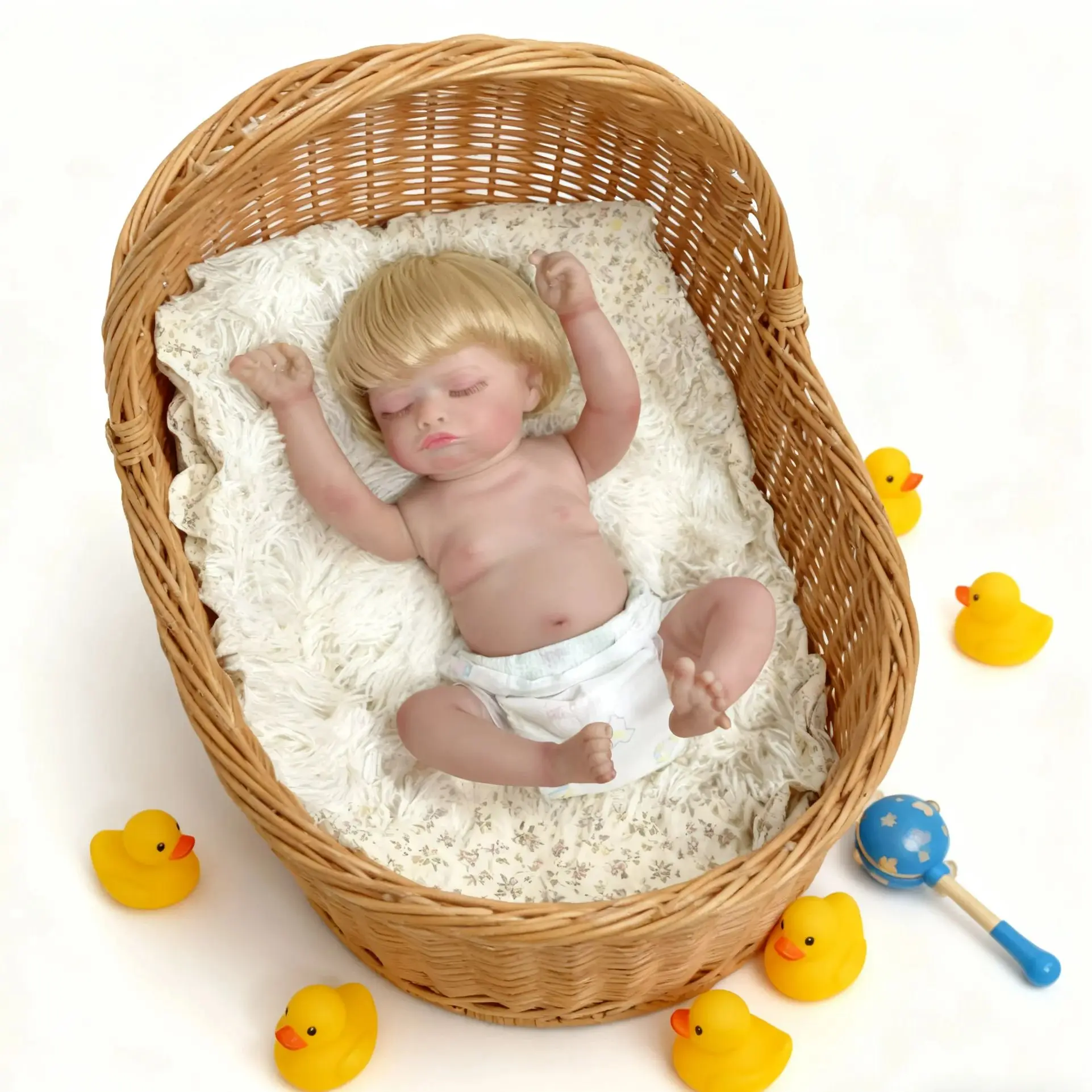 45cm 리본 인형 로잘리 귀여운 잠자는 아기 소녀 풀 비닐 바디 핸드 루팅 헤어 수집용 비닐 베이비 인형