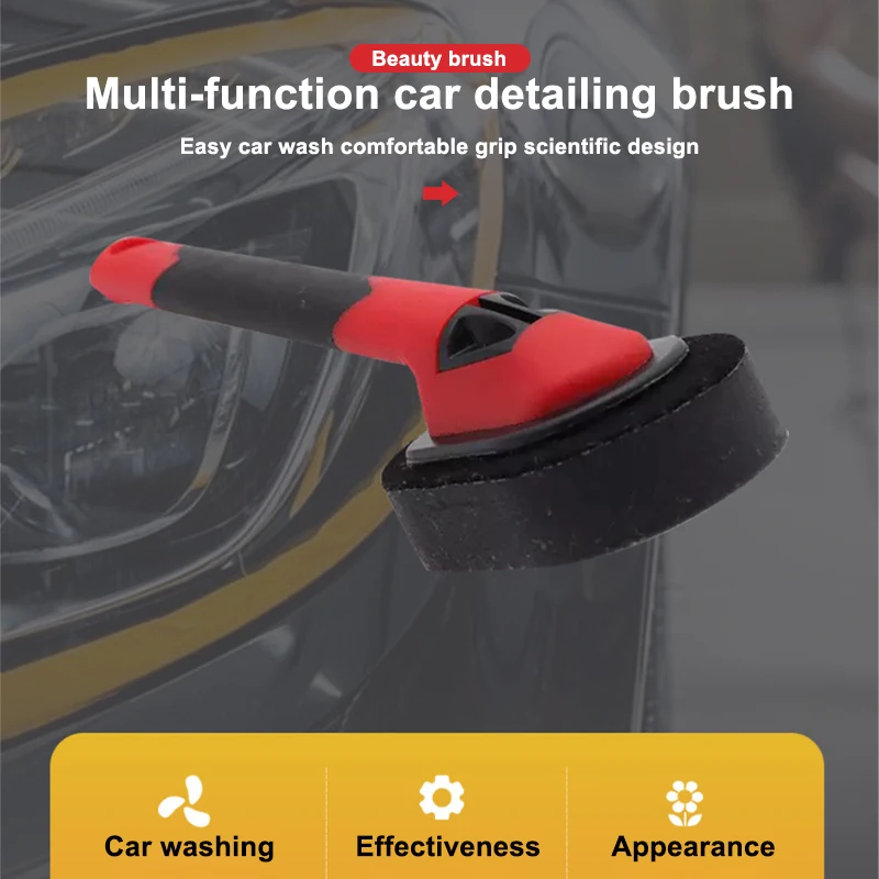 SEAMETAL Car Tires Sponge Waxing Polishing Brush with Handle Car Tire Tyre Wheel Polish Brush Dust Remover Detailing Clean Tool