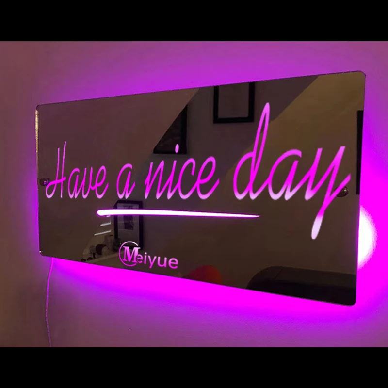 1pc-Personalised Words Greetings Customized Neon Sign Mirror Light  Acrylic LED Light Wall For Home Coffee Bar Decoration