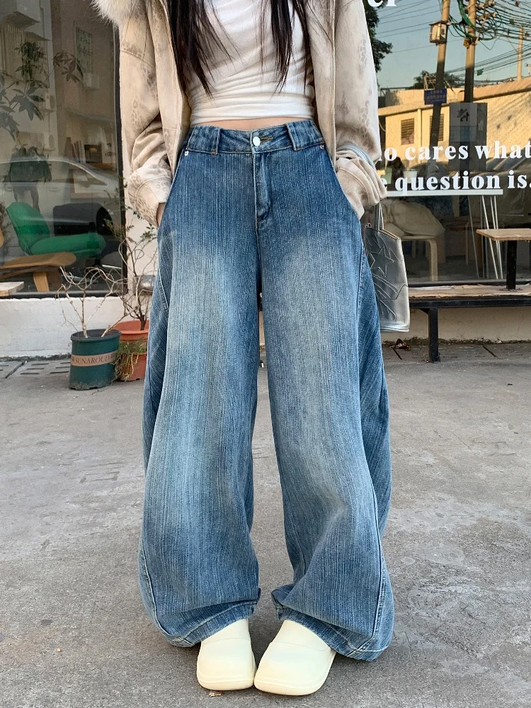 2024 Hosen Y2K Mode Gewaschen Blau Distressed Baggy Jeans Hosen Für Frauen Kleidung Breite Bein Casual Dame Denim Hosen Ropa Mujer