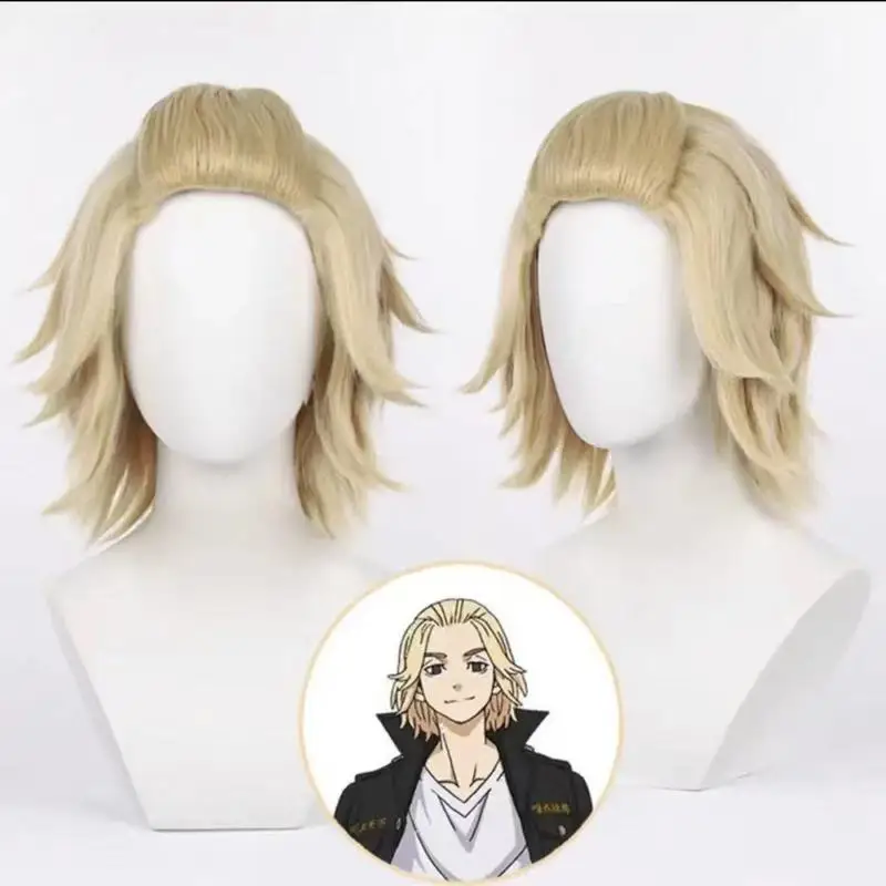 Tokyo Revengers Sano Manjiro anime cosplay wig light golden color with upturned short hair