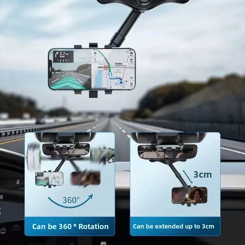 Multifunctional Car Rearview Mirror Phone Holder for Car 360° Retractable Phone Mount GPS Holder Universal Auto Phone Holder view 2