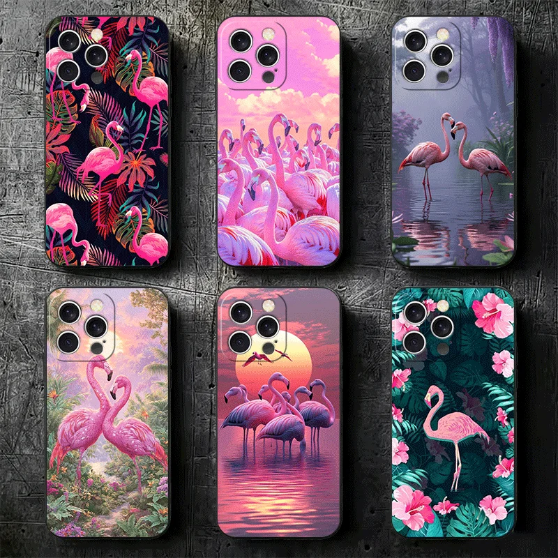 Pink Red Dreamy Flamingo Soft Phone Case for iPhone 16 16E 17 Air 15 Pro Max 14 Plus 13 Mini 11 12 7 Black Cover Back Shell