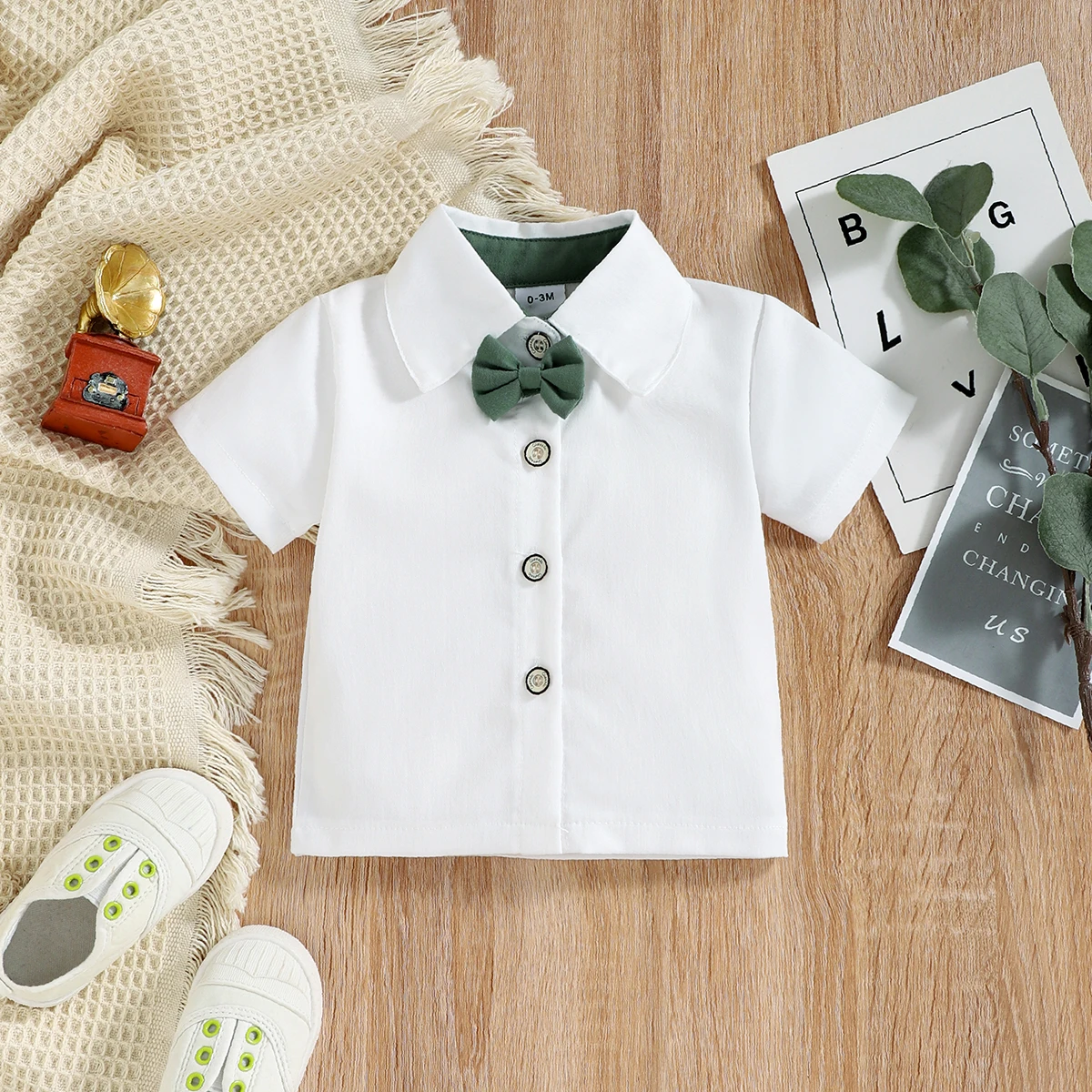 PatPat Baby Boy Short-sleeve Party Outfit Gentle Bow Tie Shirt and Suspender Shorts Set Perfect for Outings and Daily Wear