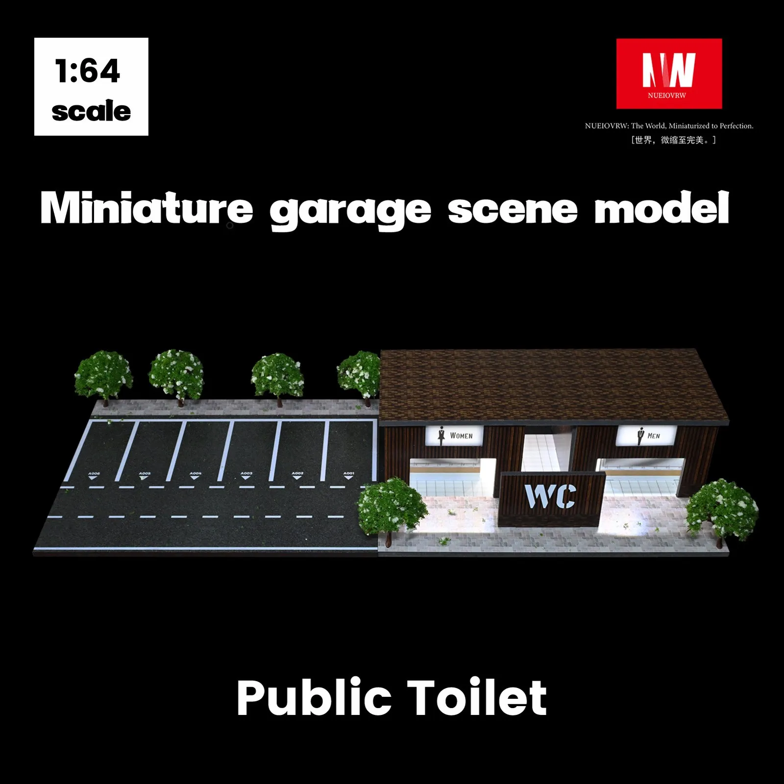 Diorama 1:64 modelo de garaje de inodoro iluminación LED tricolor ciudad calle escena estacionamiento vitrina modelo de juguete