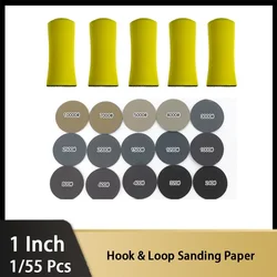 1 Pcs 1 Inch Hand Sanding Block / 5 Pcs 1 Inch Hand Sanding Block + 50 Pcs 1 Inch 25MM Sanding Disc Sandpaper Hook Loop Mixed
