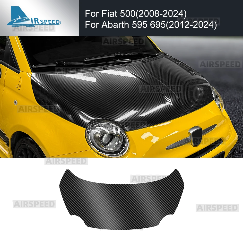 Car Front Bonnet Engine Hood For Fiat 500 2008-2024 For Abarth 595 695 2012-2024 LHD RHD Carbon Fiber Pattern TPU PPF Wrap Film