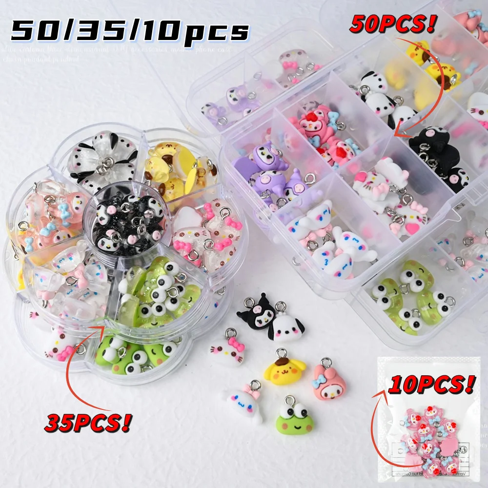 10/35/50Pcs Miniso Kawaii Nail Charms Funny Cute Hellokitty/Kuromi/Melody Charms Pendant for DIY Earring Keychain Jewelry Making