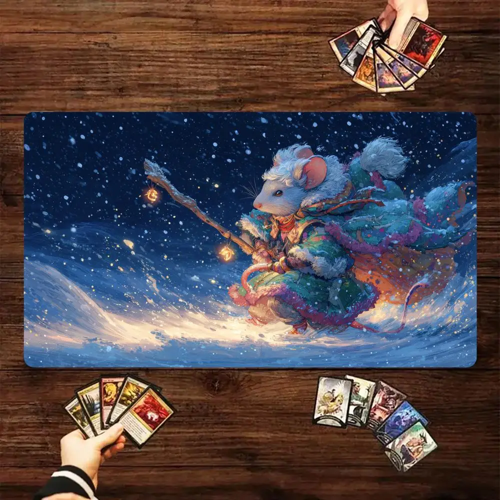 

Игровой коврик для карточных игр Snowy Night and Mouse Traveler Magic Card Battle Mat MTG с противоскользящим основанием, коврик для настольных игр TCG