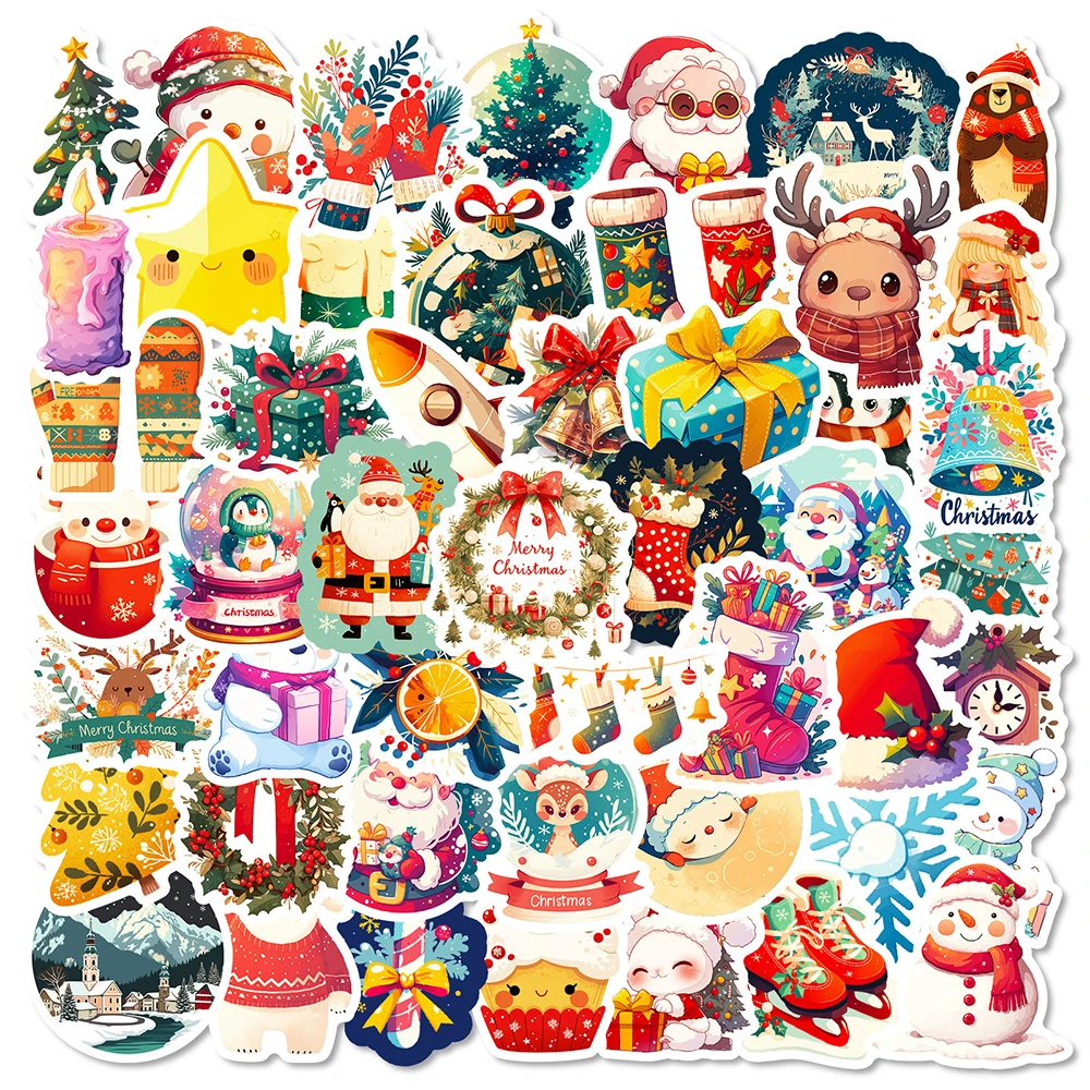 

10/30/50/100pcs Christmas Cartoon Santa Claus Stickers Cute Aesthetic Decals for Kid Toy DIY Luggage Guitar Laptop Sticker Decor
