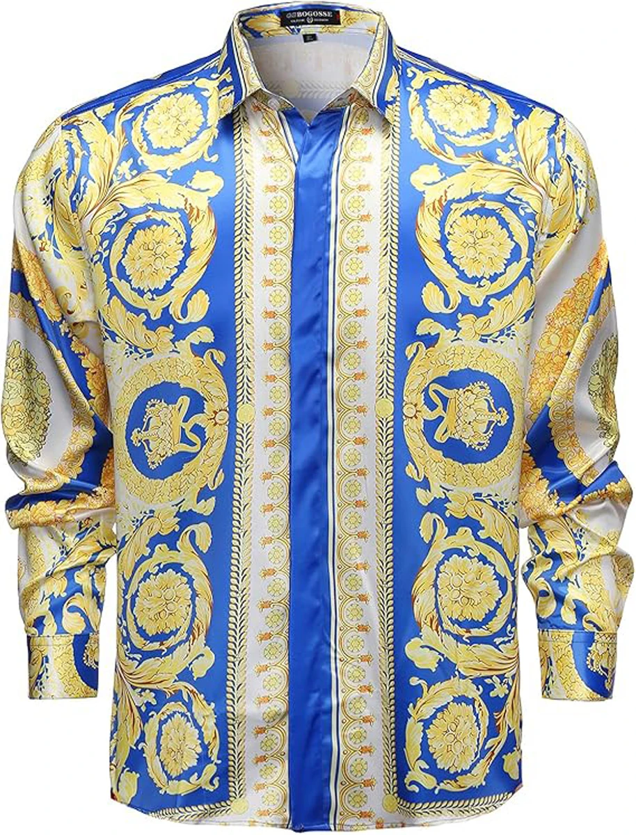 الرجال الأوروبي الباروك نمط ثلاثية الأبعاد قميص مطبوع كم طويل طوق هاواي قميص غير رسمي في الهواء الطلق حفلة الحد الأدنى ملابس الرجال #4