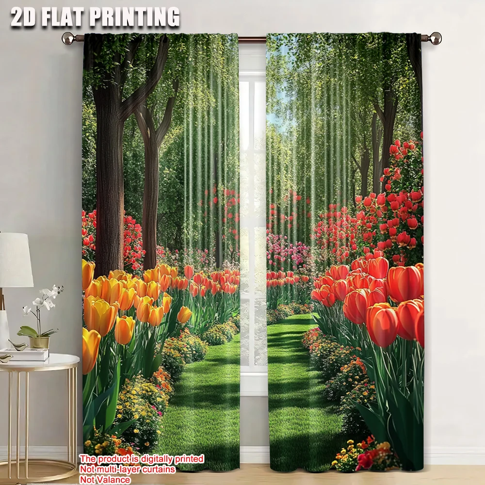 

2pc, Party Window Curtains tulip (2) Durable Polyester,Without Electricity Festive Wall Decor Applies to Holiday Family Party