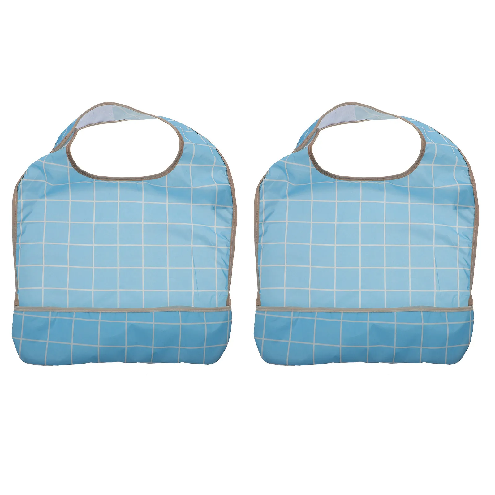 2Pcs Silicone Waterproof Adult Bib Adjustable Polyester Eating Apron Reusable Washable Rice Pinafore for Elderly Mealtime