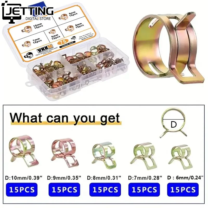 

75Pcs 6mm/7mm/8mm/9mm/10mm For Choose Fuel Spring Clip Vacuum Silicon Hose Clamp Autos Spring Clip Fuel Oil Water Tube Clamp