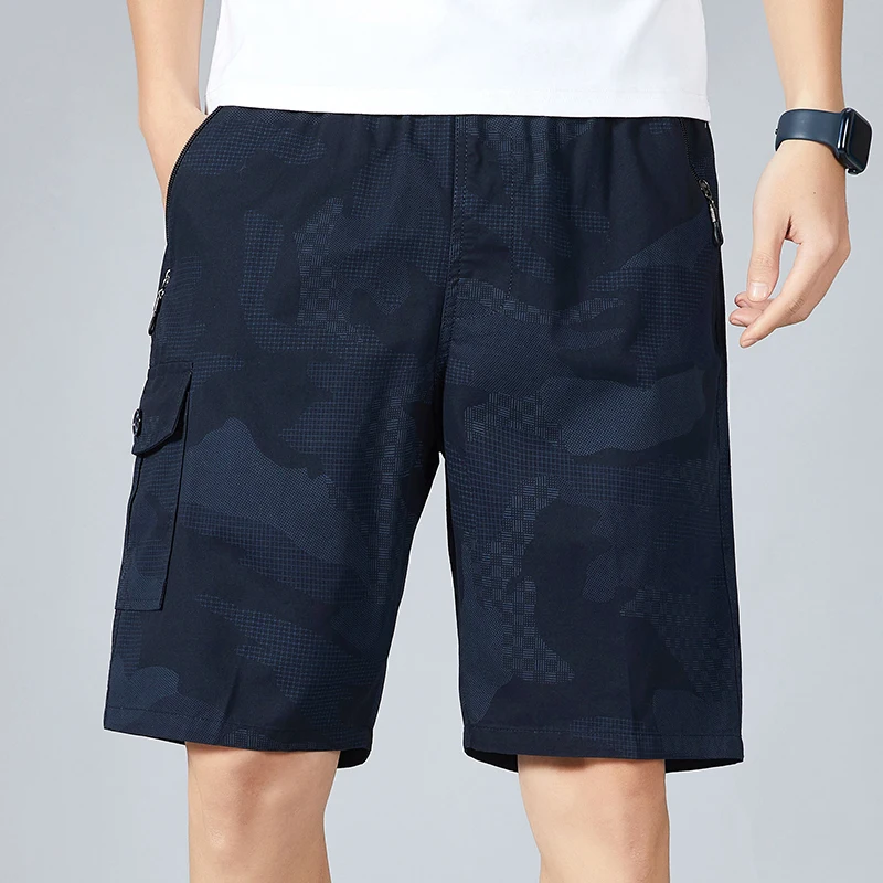 Men\'s Camo Shorts Elastic Waistband Casual Cargo Shorts Hiking Running Male Clothes Athletic Plus Size Y2K Knee Short Pants