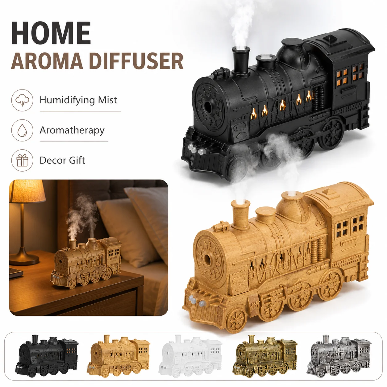 Vintage Lighting Decor - Umidificador Vintage em Formato de Trem,