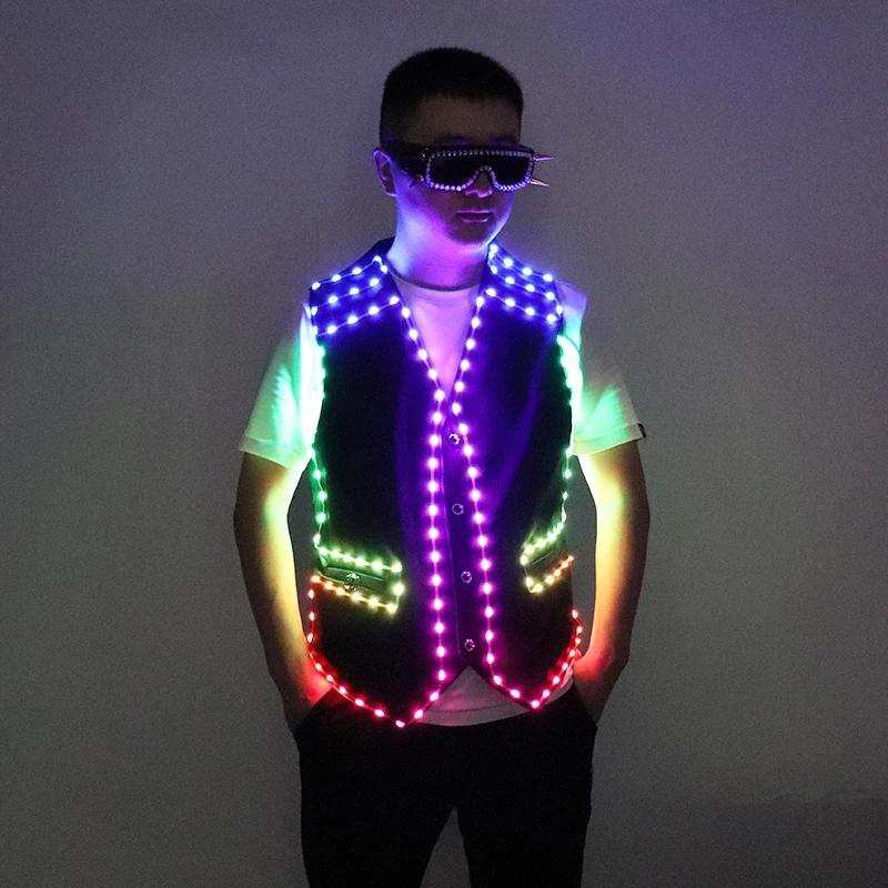 Colorful LED Luminous Vest Bar Clothing Jacket DJ Singer Dancer Performer Stage Waiter Clothes Glowing costume