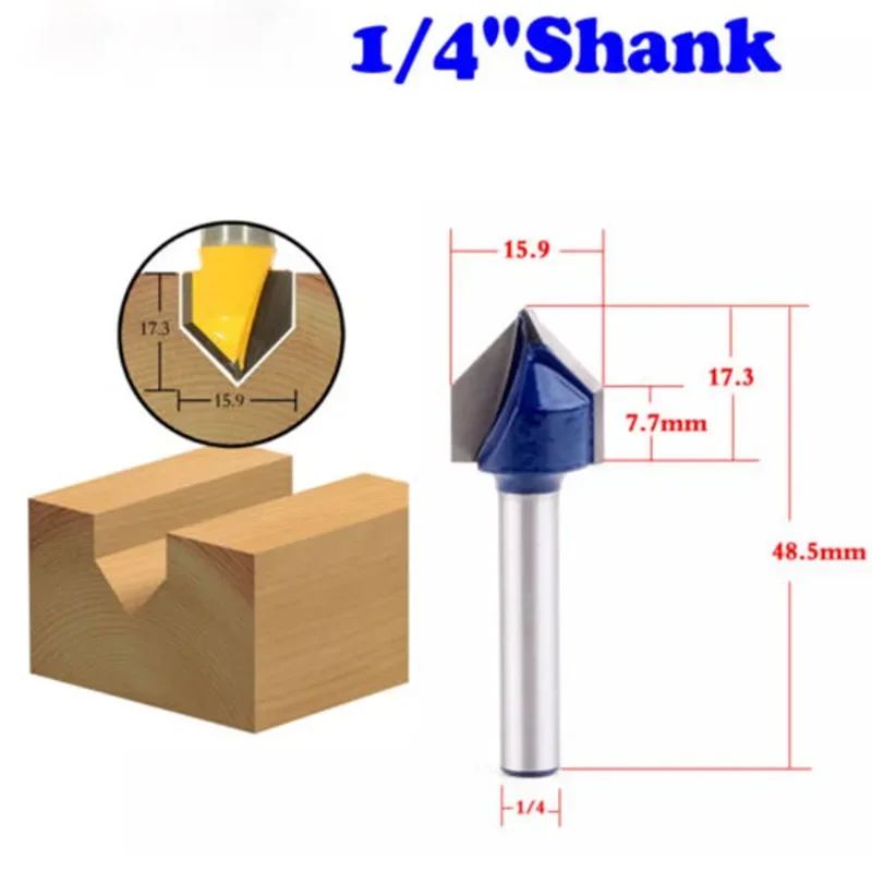 

1pcs 1/4" Shank 90 Degree V Groove Sign Lettering V-Groove V Grooving Router Bit 5/8"X 17.3mm For Woodworking Tools