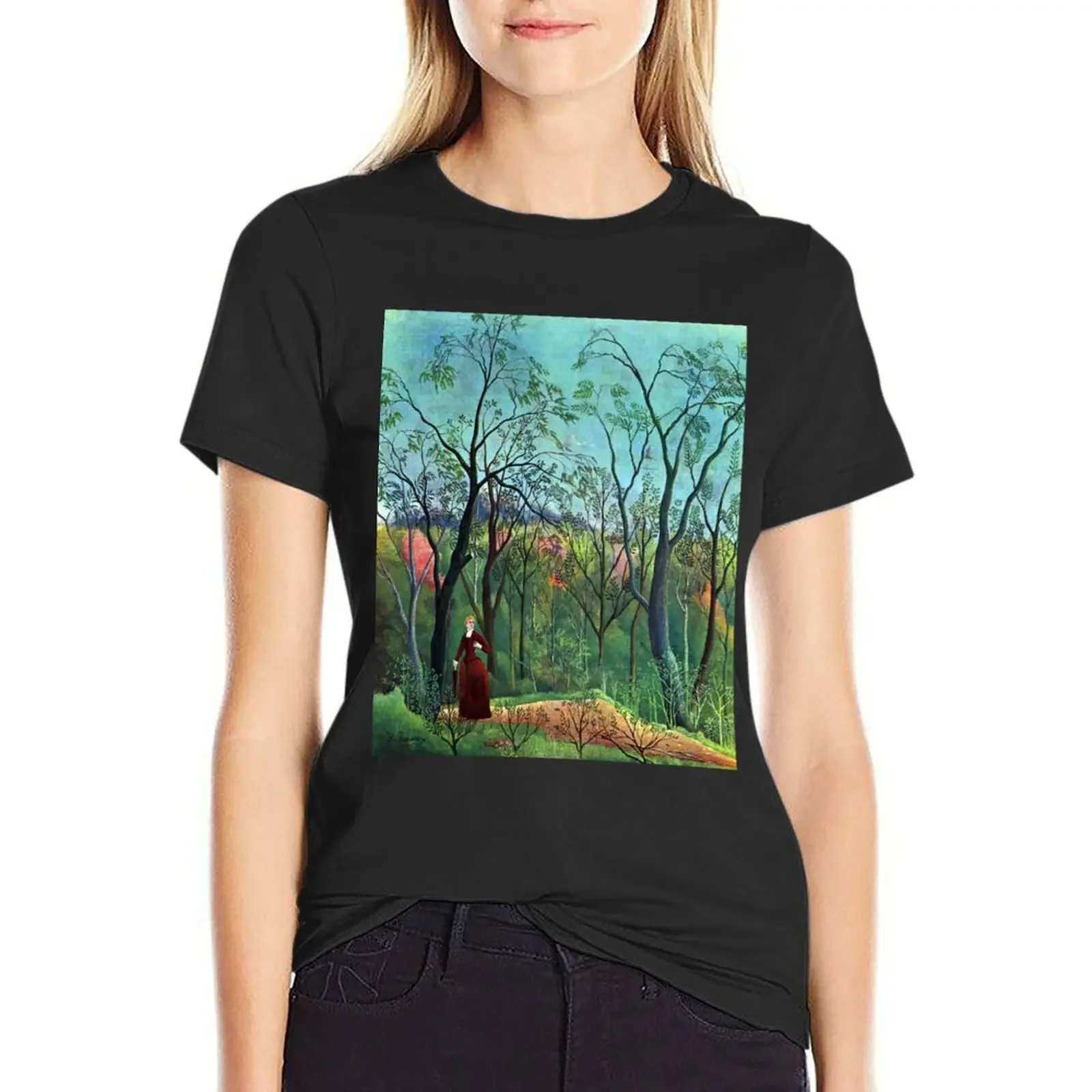 Henri Rousseau - The Walk in the Forest T-Shirt funny hippie clothes Aesthetic clothing t shirts for Women graphic