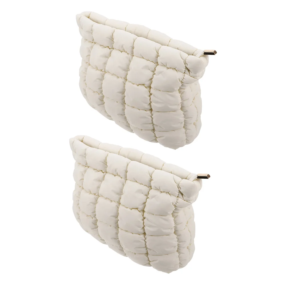 

2Pcs Portable Puffer Bag Quilted Travel Makeup Organizer Soft Makeup Pouch for Lipstick Brush Toiletries