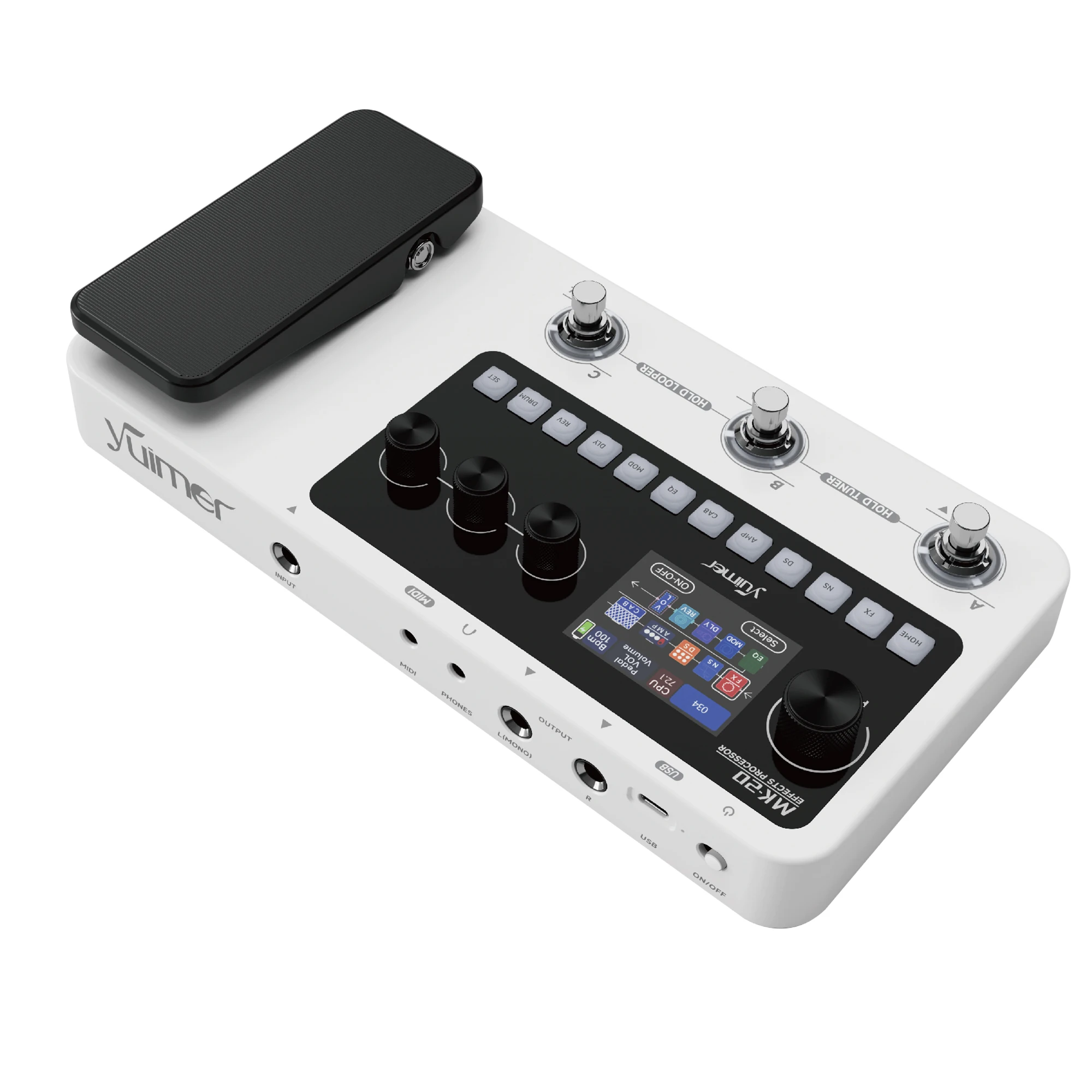 معالج Yuimer MK-20 متعدد التأثيرات مع آلة الطبل والموالف ودواسة لوبر/الجيتار/الجهير
