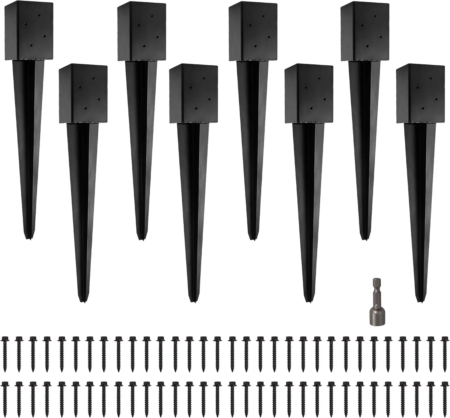 

4x4 Fence Post Anchor, 24' Black Powder Coated Metal Ground Spike, Mailbox Post Anchor - Pack of 8
