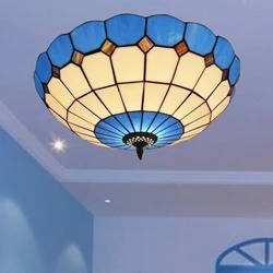 Blue Square Mediterranean Ceiling Lamp Tiffany Glass Light Fixture Bedroom Living Room Chandelier Retro Indoor Home Decoration