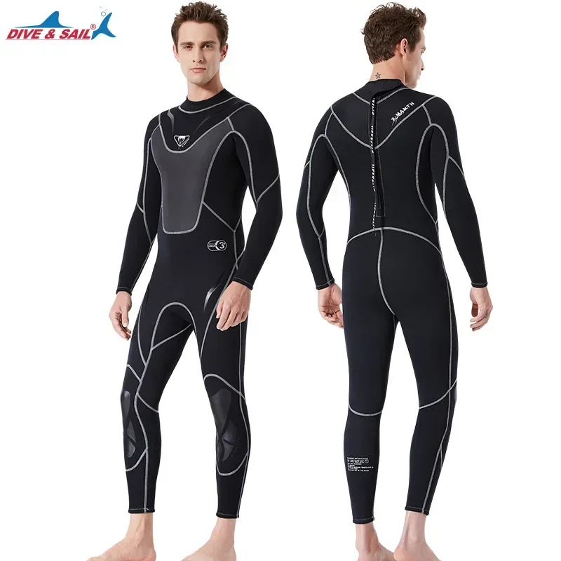 

3mm Men's Long One-piece Zipper Wetsuit Thickened Warmth SBR Neoprene Rubber Kayak Surfing Swimming Wetsuit M-2XL