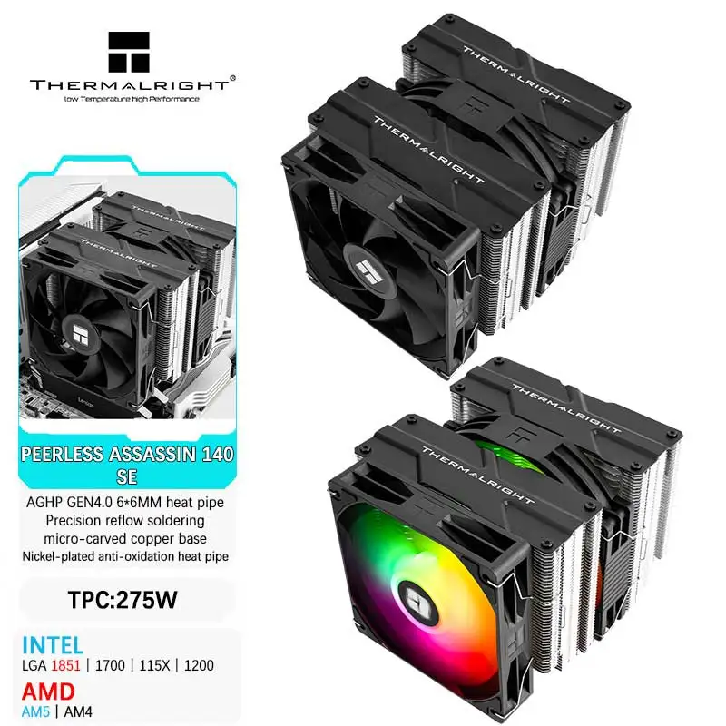 

Thermalright Peerless Assassin 140 SE Air-cooled CPU Cooler 6*6MM Nickel plating Heat Pipe AGHP Gen 4.0 support LGA1851/1700 AM5