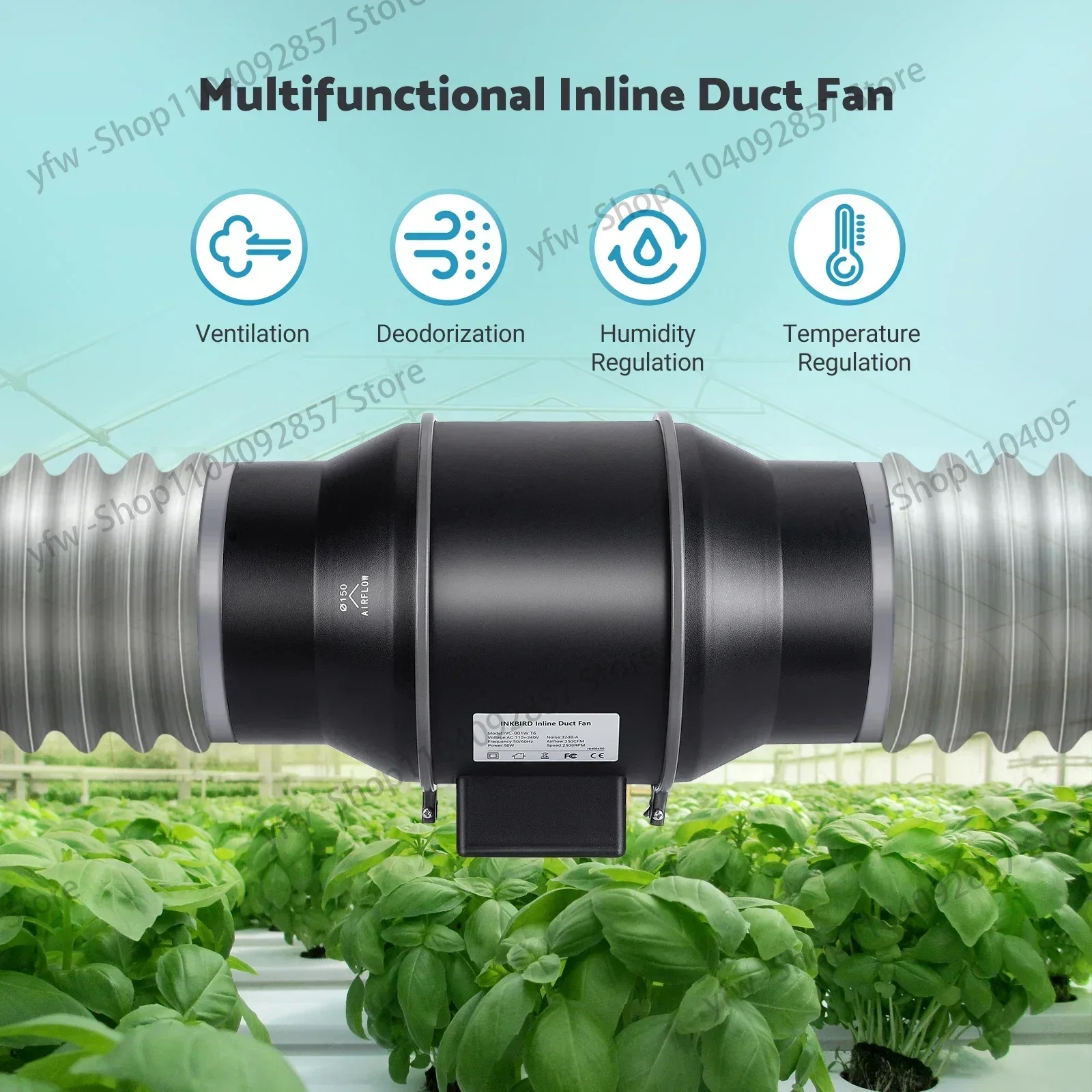 IVC-001W 6 Inches Duct Fan with Smart Controller, HVAC Vent Blower for Grow Tents