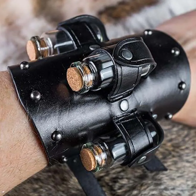 

Medieval Witch Sorcerer Cosplay Accessory PU Leather Arm Guards Armor Viking Healer Alchemist Gauntlet Bracer Steampunk Cuffs
