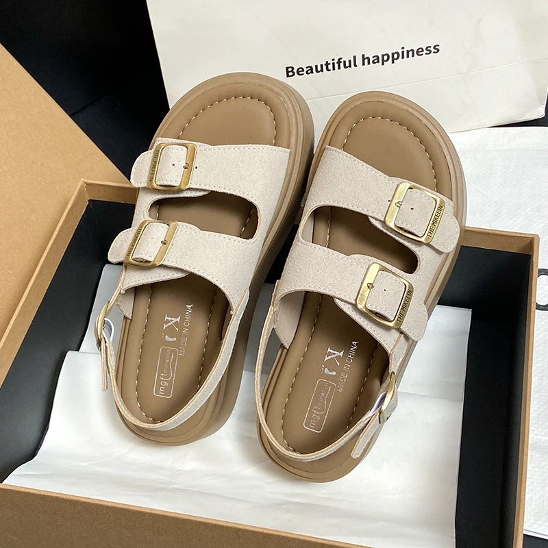 

Women's Fashion Leather Slide Sandals with Non-Slip PVC Sole Height Boost Design Breathable Lining for Summer Daily Comfort