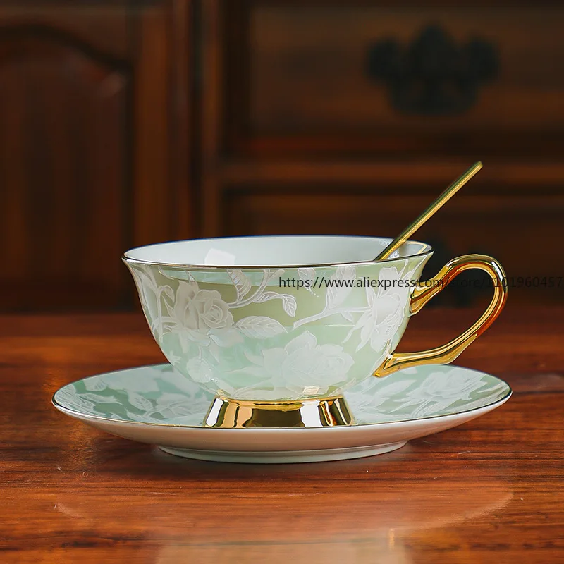 

Embossed Flower European Ceramic Bone China Coffee Cup, Cup and Plate Set, Retro Afternoon Tea Set, Tea Cup Gift Box Set