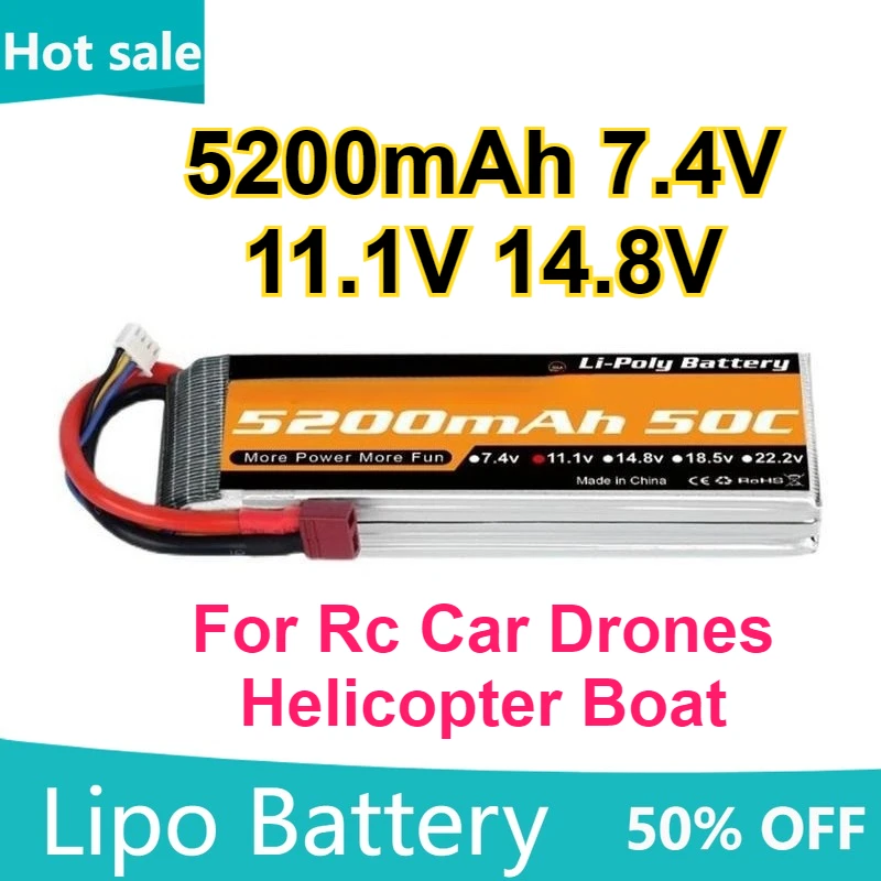 

Высококачественная липо-батарея 5200 мАч 50C для 1:10 1:12 радиоуправляемых автомобилей, дронов, вертолетов, лодок, XT60/T, вилка 7,4 В, 11,1 В, 14,8 В