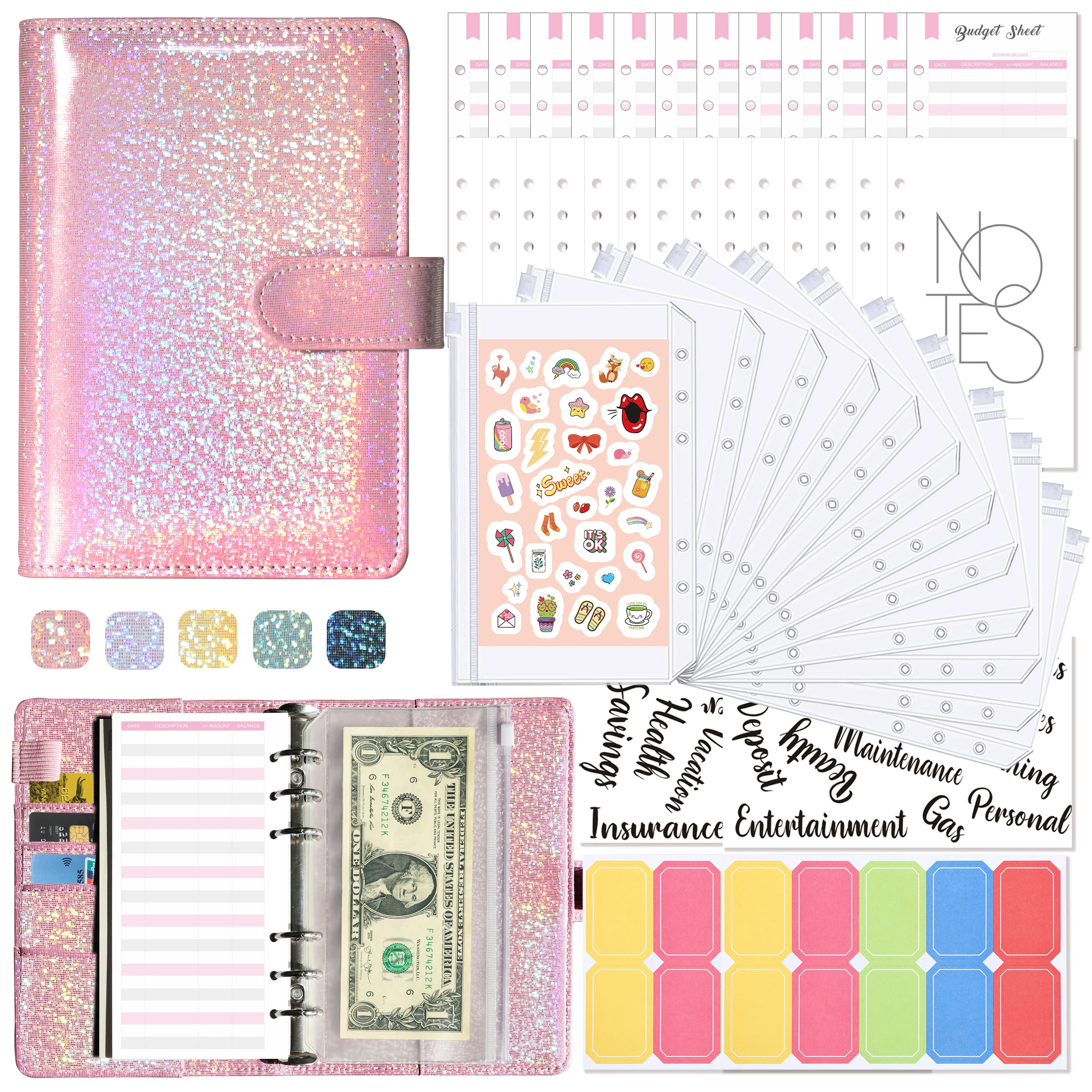 A6 Money Budget Planner Binder With Zipper Envelopes Cash Envelopes For Budgeting Money Organizer For Cash Budget Binde