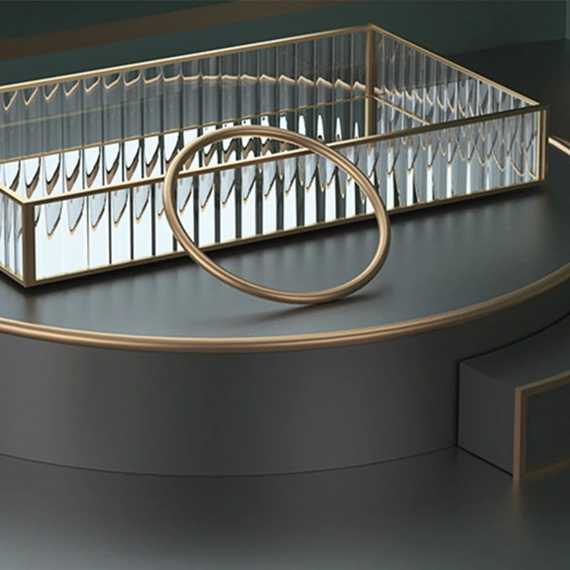 European Glass Metal Kitchen Storage Tray Gold Oval Dotted Fruit Plate freezing Jewelry Display Rotary Candy Decor Tray Mirror